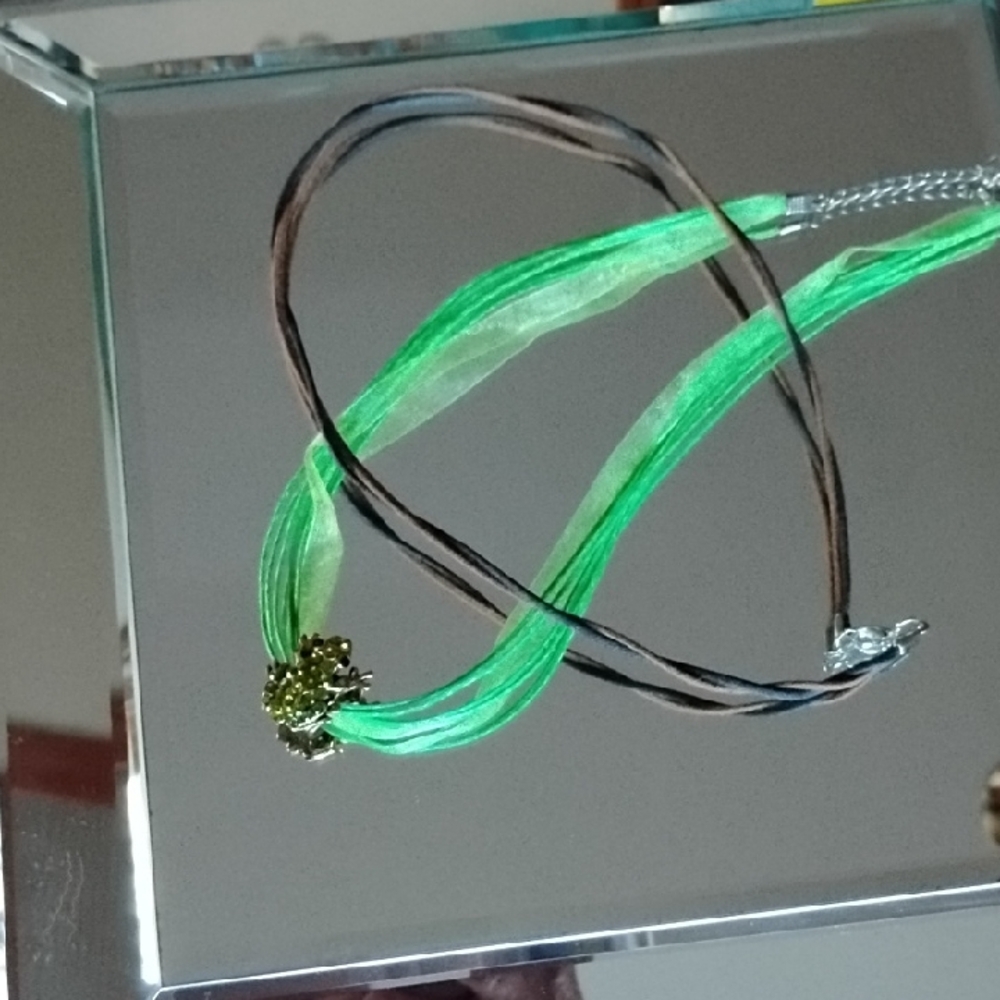 Artisan Green Jeweled Frog Necklace Set